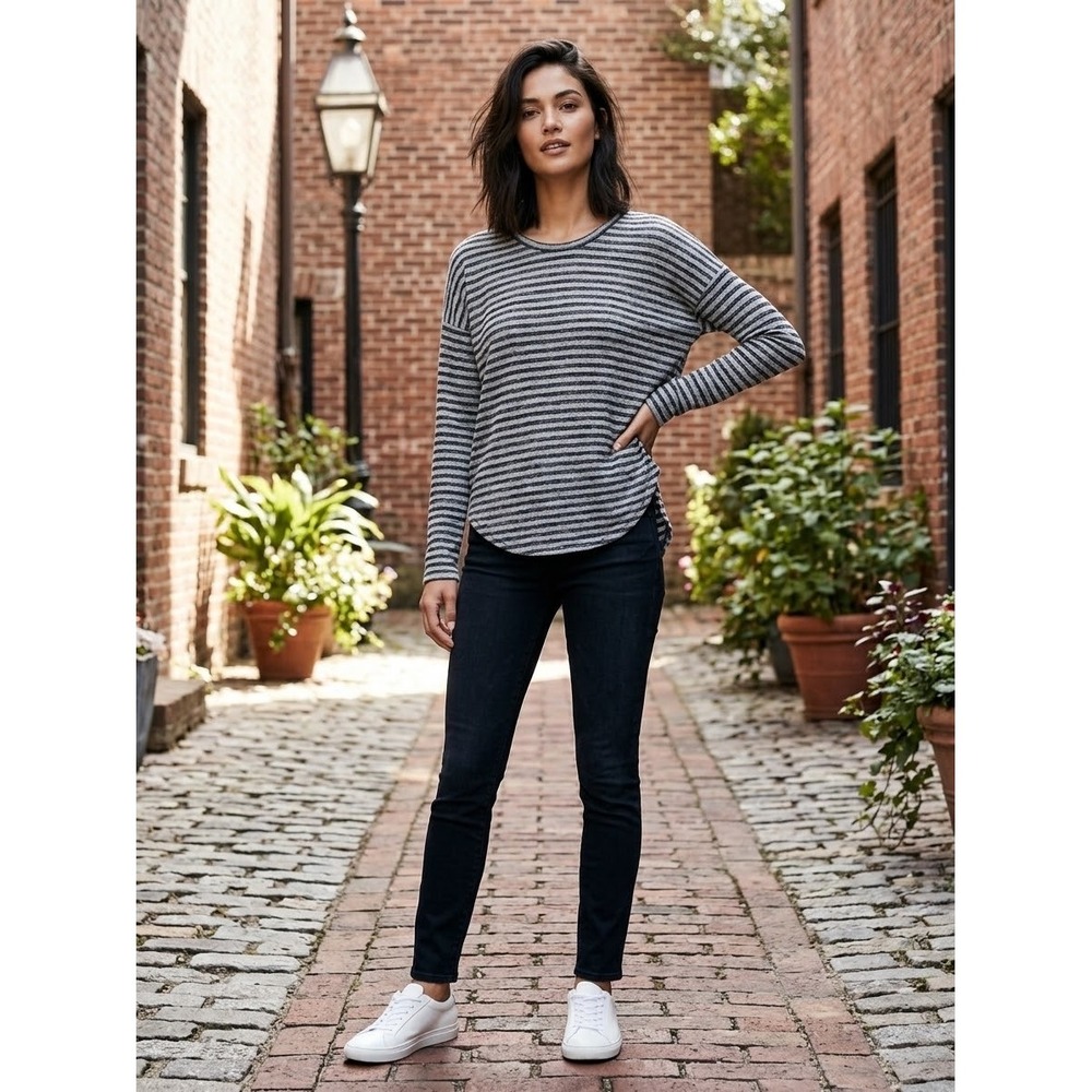 Rag & Bone Grey Black Striped Long Sleeve High Low Top Small
